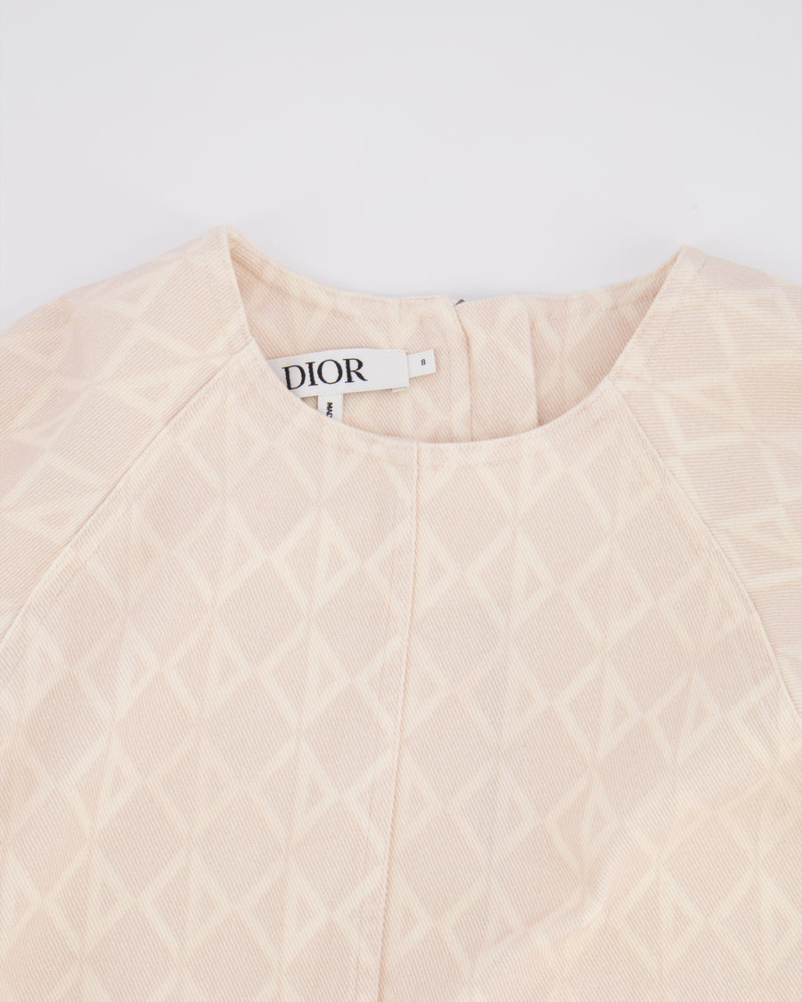 Christian Dior Kids Baby Pink and Cream Logo Printed Dress with Pockets Size 8 years RRP £795