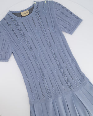 Gucci Kids Light Blue Knit Short-Sleeved Dress with Pleated Skirt Size 10 years RRP £500