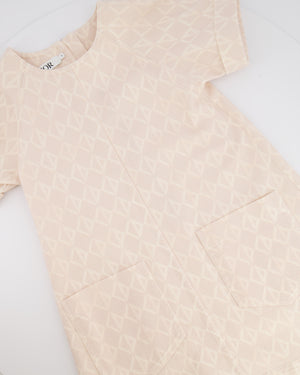 Christian Dior Kids Baby Pink and Cream Logo Printed Dress with Pockets Size 8 years RRP £795