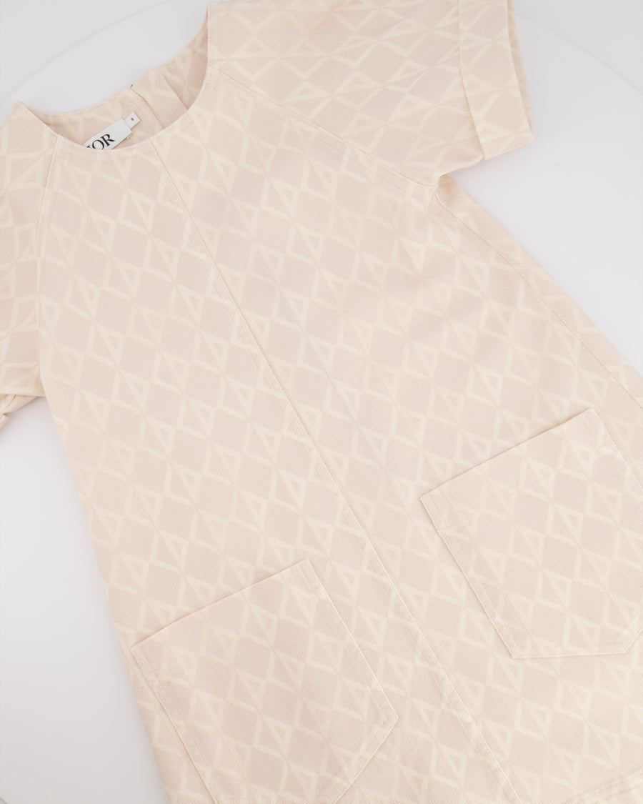 Christian Dior Kids Baby Pink and Cream Logo Printed Dress with Pockets Size 8 years RRP £795