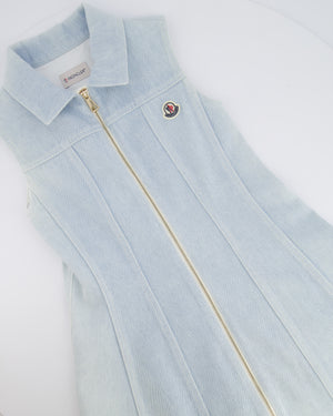 Moncler Kids Light Blue Denim Mini Dress with Logo and Zip Detailing Size 10 years