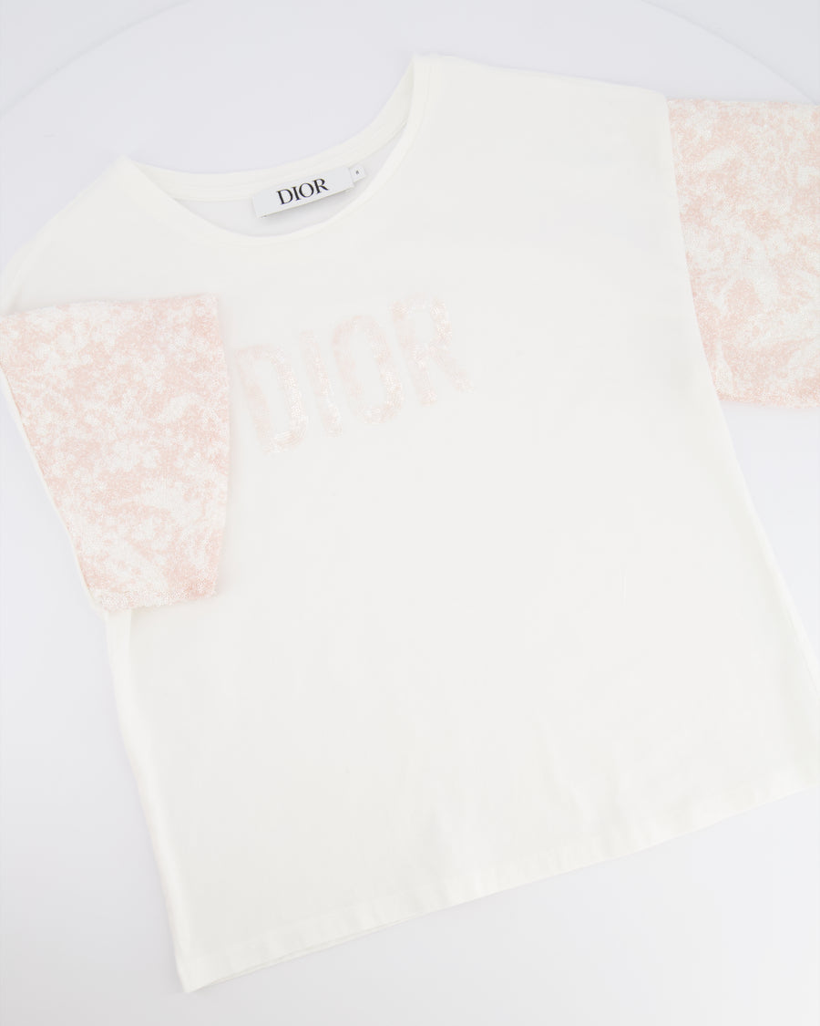 Christian Dior Kids White and Pink Sequin Embellished Logo T-Shirt and Skirt Set Size 8 years RRP £820