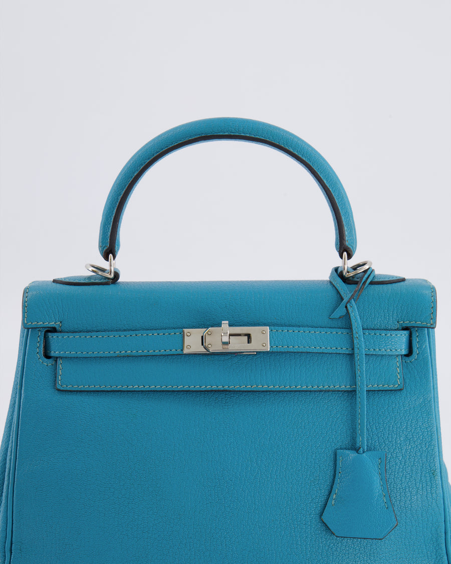 Hermès Kelly 25 Retourne Bag in Bleu Paon Evercolor Leather with Palladium Hardware