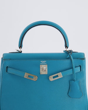 Hermès Kelly 25 Retourne Bag in Bleu Paon Evercolor Leather with Palladium Hardware