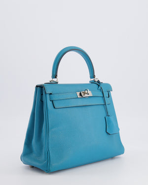 Hermès Kelly 25 Retourne Bag in Bleu Paon Evercolor Leather with Palladium Hardware