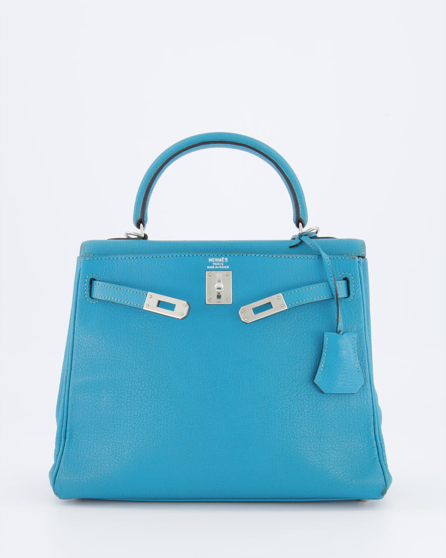 Hermès Kelly 25 Retourne Bag in Bleu Paon Evercolor Leather with Palladium Hardware