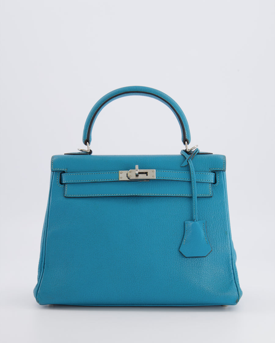 Hermès Kelly 25 Retourne Bag in Bleu Paon Evercolor Leather with Palladium Hardware