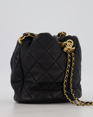 Chanel 2021 Black Quilted Lambskin Imitation Pearl Handle Bucket Bag with Champagne Gold Hardware