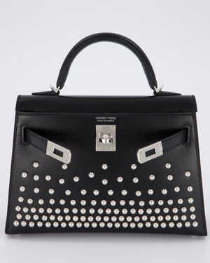 *SUPER RARE & HOT* Hermès Mini Kelly II 20 Clouté Bag in Noir Box Calf Leather with Palladium Hardware &amp; Studs