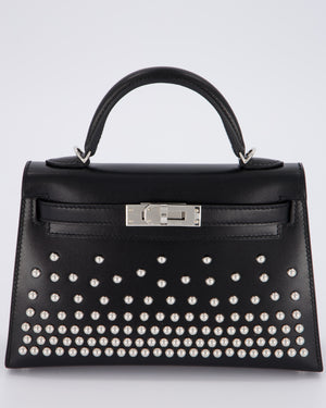 *SUPER RARE & HOT* Hermès Mini Kelly II 20 Clouté Bag in Noir Box Calf Leather with Palladium Hardware &amp; Studs
