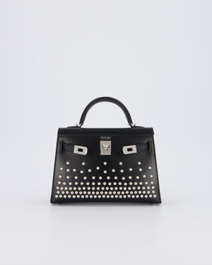 *SUPER RARE & HOT* Hermès Mini Kelly II 20 Clouté Bag in Noir Box Calf Leather with Palladium Hardware &amp; Studs