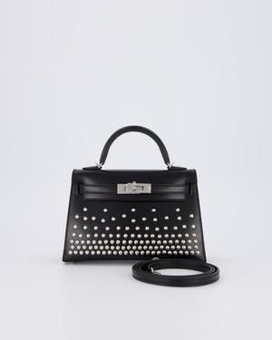 *SUPER RARE & HOT* Hermès Mini Kelly II 20 Clouté Bag in Noir Box Calf Leather with Palladium Hardware &amp; Studs