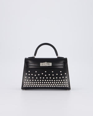 *SUPER RARE & HOT* Hermès Mini Kelly II 20 Clouté Bag in Noir Box Calf Leather with Palladium Hardware &amp; Studs