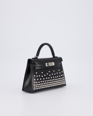 *SUPER RARE & HOT* Hermès Mini Kelly II 20 Clouté Bag in Noir Box Calf Leather with Palladium Hardware &amp; Studs