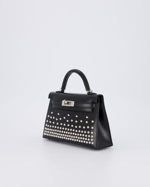 *SUPER RARE & HOT* Hermès Mini Kelly II 20 Clouté Bag in Noir Box Calf Leather with Palladium Hardware &amp; Studs