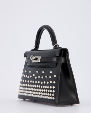 *SUPER RARE & HOT* Hermès Mini Kelly II 20 Clouté Bag in Noir Box Calf Leather with Palladium Hardware &amp; Studs