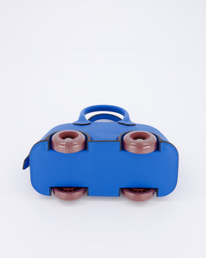 *SUPER RARE & HOT* Hermès Mini Bolide on Wheels Bag in Bleu Hydra Epsom Leather with Rouge H Wheels and Palladium Hardware