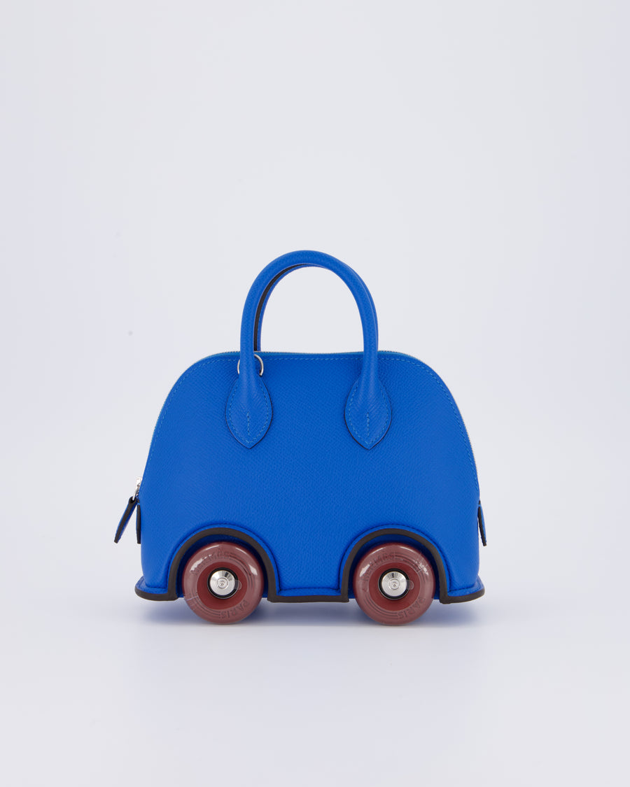*SUPER RARE & HOT* Hermès Mini Bolide on Wheels Bag in Bleu Hydra Epsom Leather with Rouge H Wheels and Palladium Hardware
