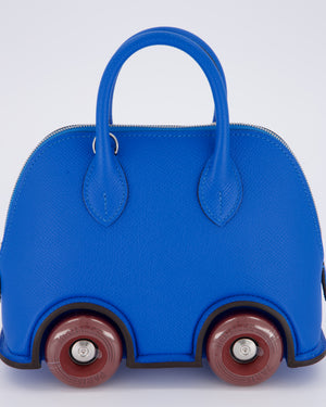 *SUPER RARE & HOT* Hermès Mini Bolide on Wheels Bag in Bleu Hydra Epsom Leather with Rouge H Wheels and Palladium Hardware