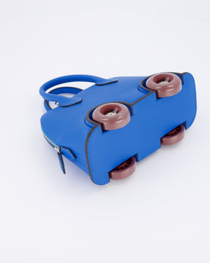 *SUPER RARE & HOT* Hermès Mini Bolide on Wheels Bag in Bleu Hydra Epsom Leather with Rouge H Wheels and Palladium Hardware