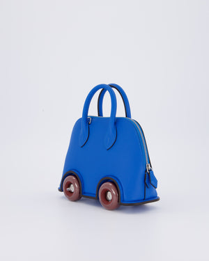 *SUPER RARE & HOT* Hermès Mini Bolide on Wheels Bag in Bleu Hydra Epsom Leather with Rouge H Wheels and Palladium Hardware
