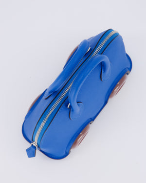 *SUPER RARE & HOT* Hermès Mini Bolide on Wheels Bag in Bleu Hydra Epsom Leather with Rouge H Wheels and Palladium Hardware