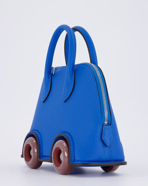 *SUPER RARE & HOT* Hermès Mini Bolide on Wheels Bag in Bleu Hydra Epsom Leather with Rouge H Wheels and Palladium Hardware