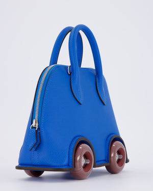 *SUPER RARE & HOT* Hermès Mini Bolide on Wheels Bag in Bleu Hydra Epsom Leather with Rouge H Wheels and Palladium Hardware