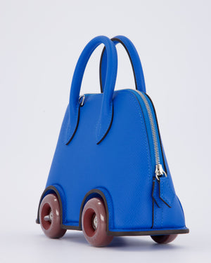 *SUPER RARE & HOT* Hermès Mini Bolide on Wheels Bag in Bleu Hydra Epsom Leather with Rouge H Wheels and Palladium Hardware