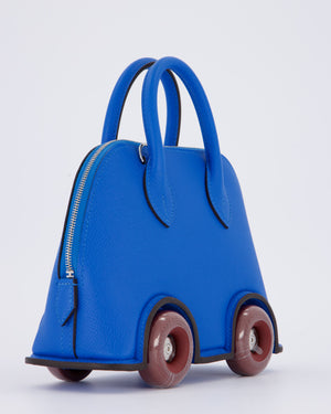 *SUPER RARE & HOT* Hermès Mini Bolide on Wheels Bag in Bleu Hydra Epsom Leather with Rouge H Wheels and Palladium Hardware