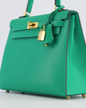 Hermès Kelly 25 Sellier Bag in Menthe Chèvre Chamkila Leather with Gold Hardware