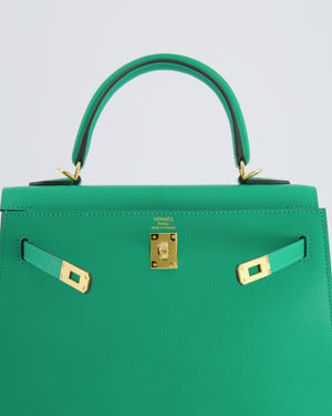 Hermès Kelly 25 Sellier Bag in Menthe Chèvre Chamkila Leather with Gold Hardware