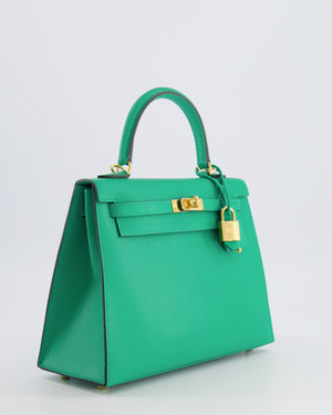 Hermès Kelly 25 Sellier Bag in Menthe Chèvre Chamkila Leather with Gold Hardware