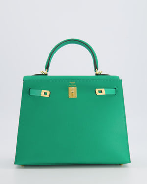 Hermès Kelly 25 Sellier Bag in Menthe Chèvre Chamkila Leather with Gold Hardware