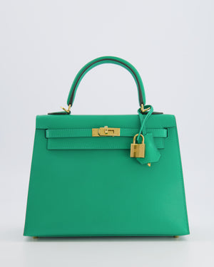 Hermès Kelly 25 Sellier Bag in Menthe Chèvre Chamkila Leather with Gold Hardware