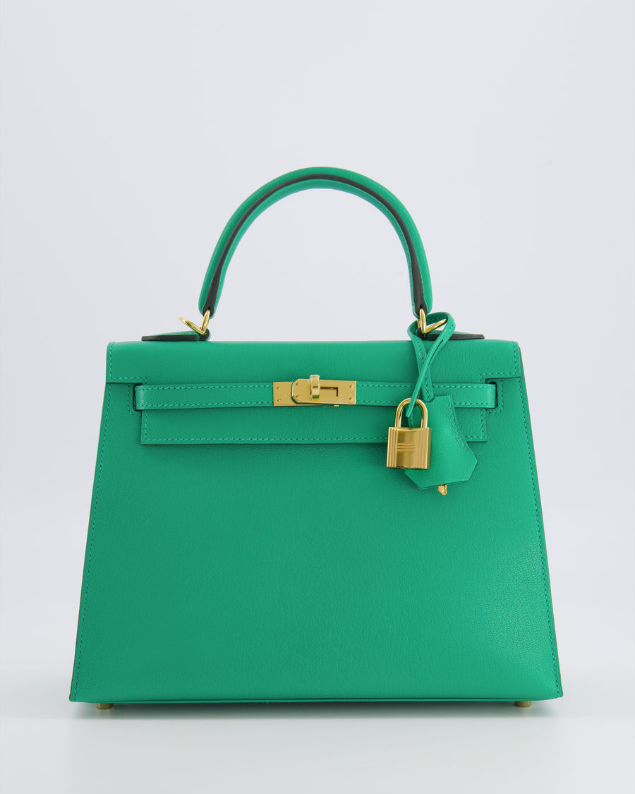 Hermès Kelly 25 Sellier Bag in Menthe Chèvre Chamkila Leather with Gold Hardware