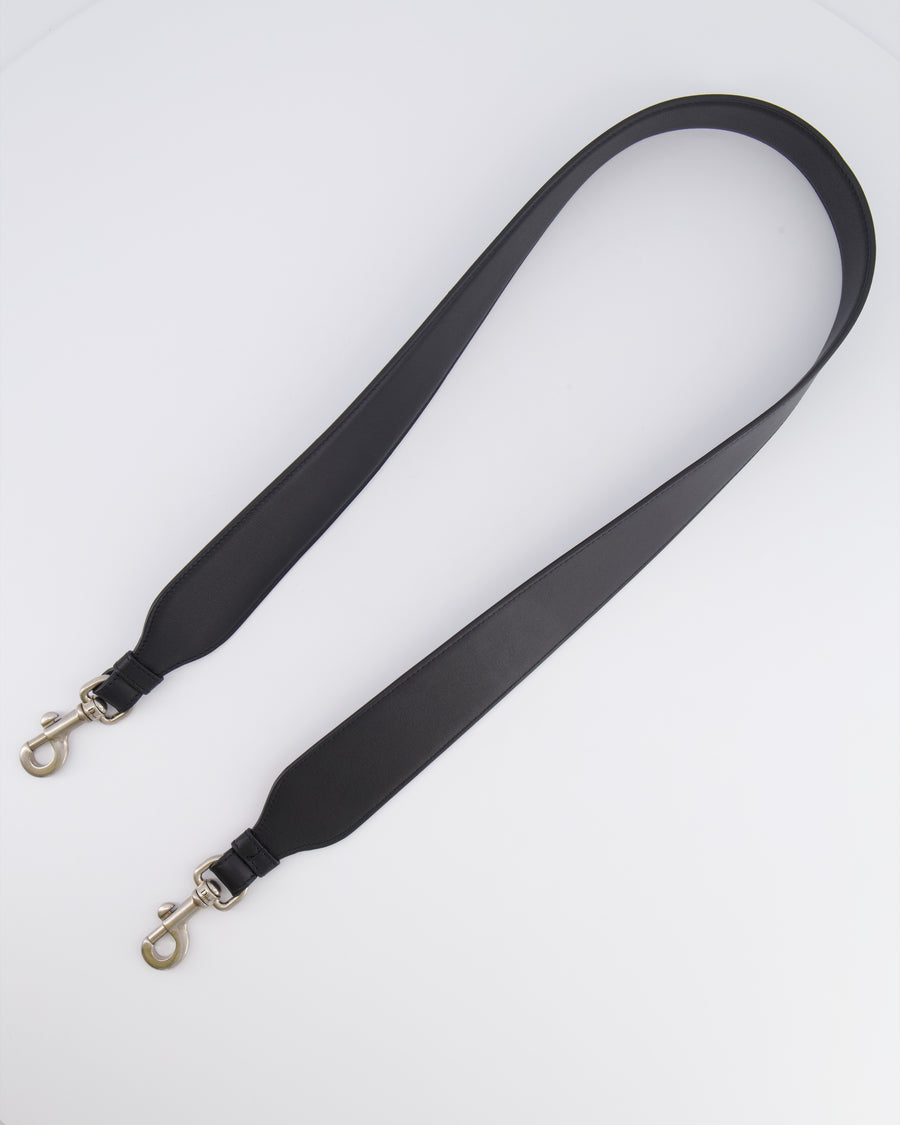 Christian Dior Black Leather Shoulder Bag Strap with Silver Hardware