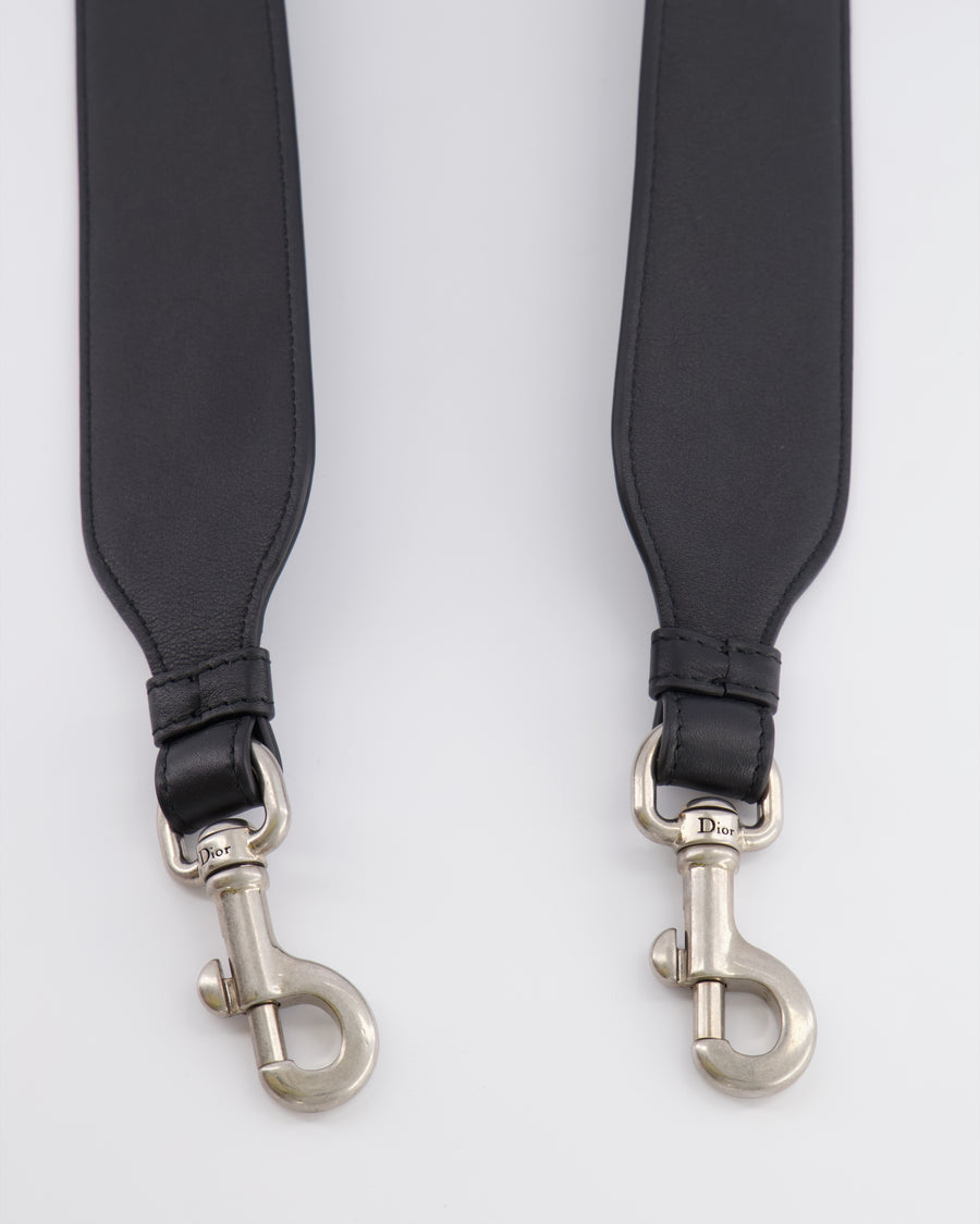 Christian Dior Black Leather Shoulder Bag Strap with Silver Hardware