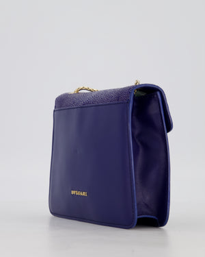 Bvlgari Blue Small Serpenti Forever Square Shoulder Bag In Calfskin Leather & Stingray with Champagne Gold Hardware