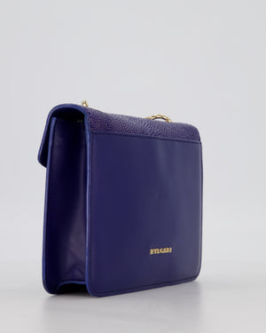 Bvlgari Blue Small Serpenti Forever Square Shoulder Bag In Calfskin Leather & Stingray with Champagne Gold Hardware