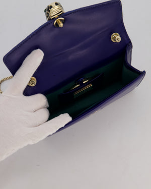Bvlgari Blue Small Serpenti Forever Square Shoulder Bag In Calfskin Leather & Stingray with Champagne Gold Hardware