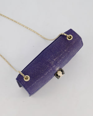 Bvlgari Blue Small Serpenti Forever Square Shoulder Bag In Calfskin Leather & Stingray with Champagne Gold Hardware