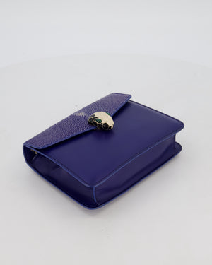 Bvlgari Blue Small Serpenti Forever Square Shoulder Bag In Calfskin Leather & Stingray with Champagne Gold Hardware