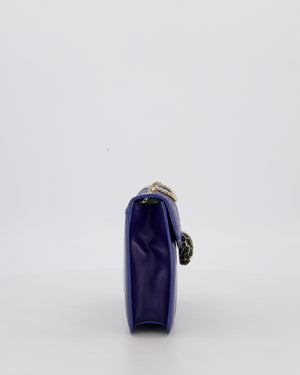 Bvlgari Blue Small Serpenti Forever Square Shoulder Bag In Calfskin Leather & Stingray with Champagne Gold Hardware