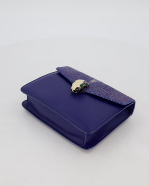 Bvlgari Blue Small Serpenti Forever Square Shoulder Bag In Calfskin Leather & Stingray with Champagne Gold Hardware