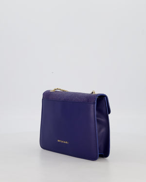 Bvlgari Blue Small Serpenti Forever Square Shoulder Bag In Calfskin Leather & Stingray with Champagne Gold Hardware