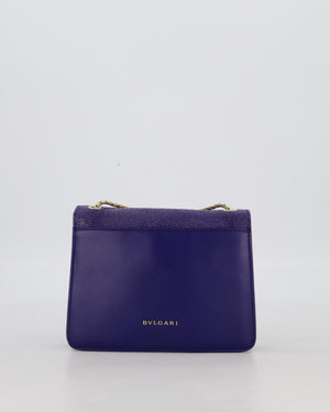 Bvlgari Blue Small Serpenti Forever Square Shoulder Bag In Calfskin Leather & Stingray with Champagne Gold Hardware