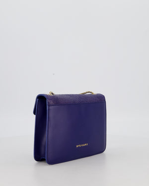 Bvlgari Blue Small Serpenti Forever Square Shoulder Bag In Calfskin Leather & Stingray with Champagne Gold Hardware
