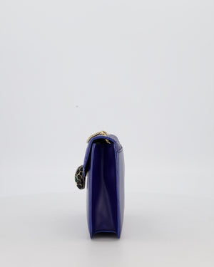Bvlgari Blue Small Serpenti Forever Square Shoulder Bag In Calfskin Leather & Stingray with Champagne Gold Hardware