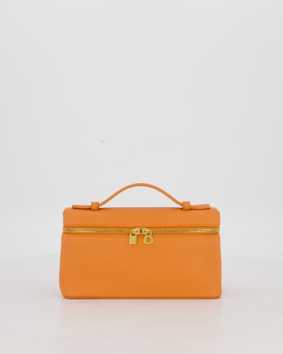 Loro Piana Extra Pocket L19 Bag in Orange Calfskin Leather with Gold Hardware
